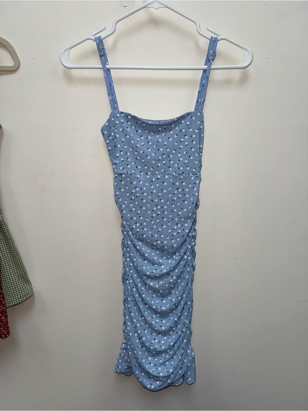 Tiger Mist Light Blue Daisy Ruched Midi Dress